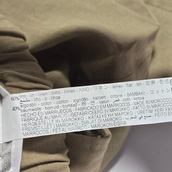 Zara Linen Cotton Blend Pants XL Tan Drawstring Straight Leg Trousers Pockets - Picture 10 of 11